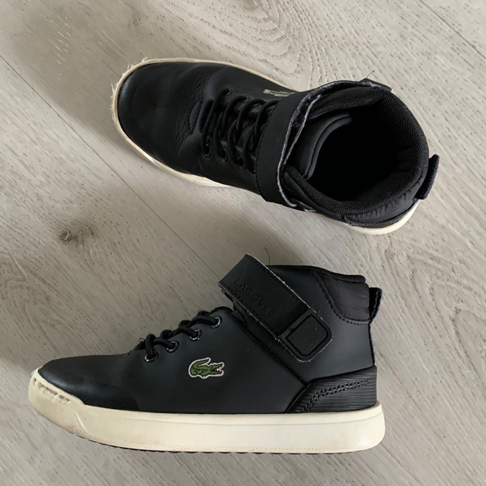 Lacoste Explorateur Classic High Top Black Leather Lace Up Sneakers Shoes sz‎ 12